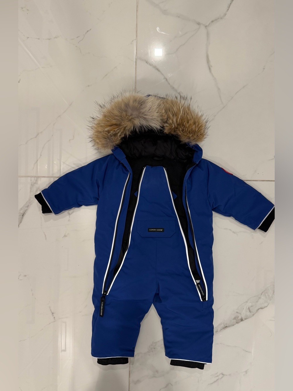 Canada Goose Royal Blue Infant Snowsuit with Fur-Trim Hood
